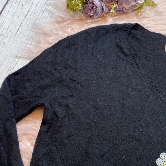 Wildfox White Label Black Jumper with Daisy Sequins sz XS - Picture 5 of 11
